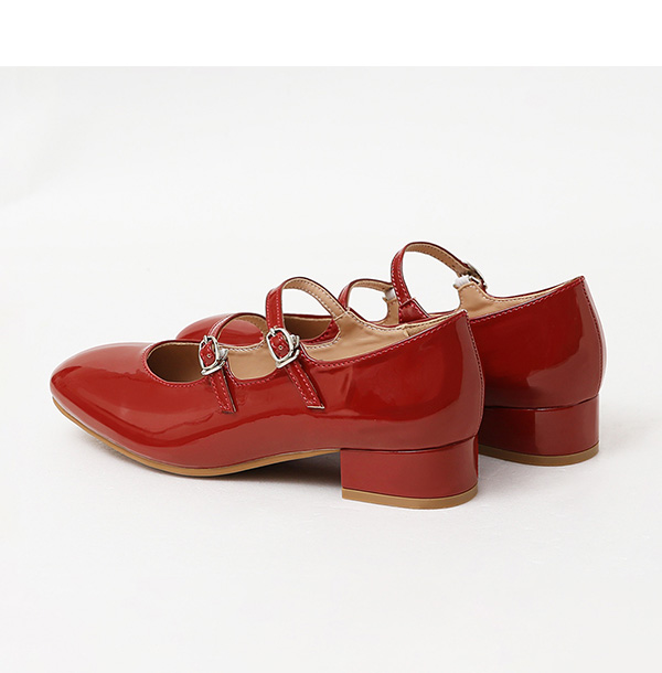 4D Cushioned Double-strap Low Heel Mary Jane Shoes 復古紅
