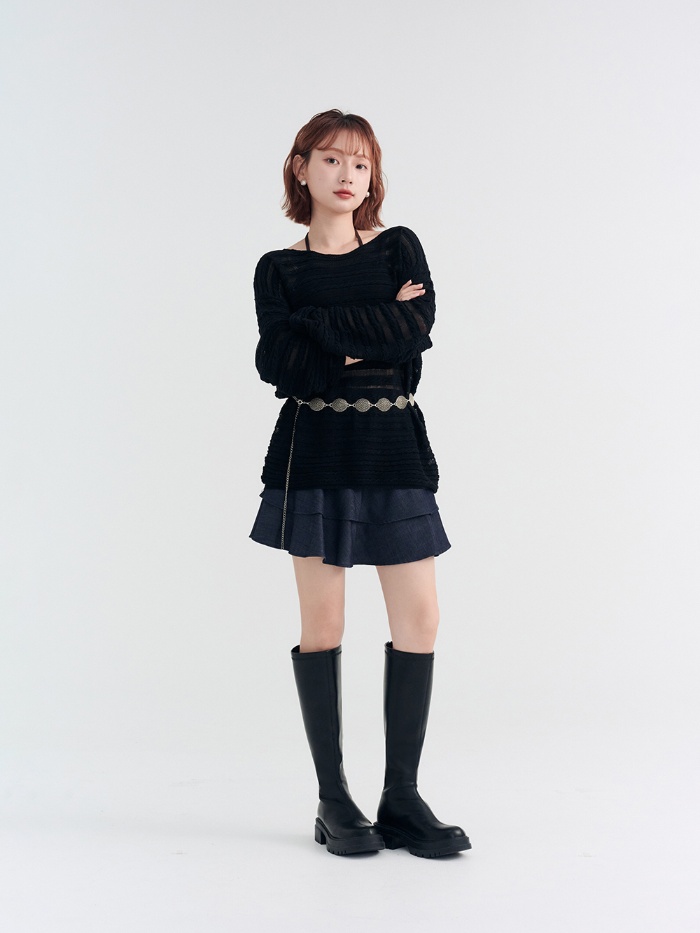 韓團指標.百搭素面厚底瘦瘦長靴 時尚黑