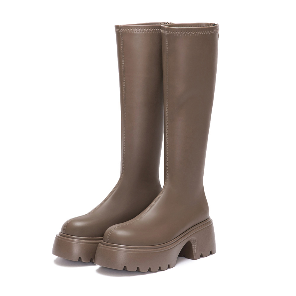 超強魅力．輕量波浪底瘦瘦長靴 復古咖