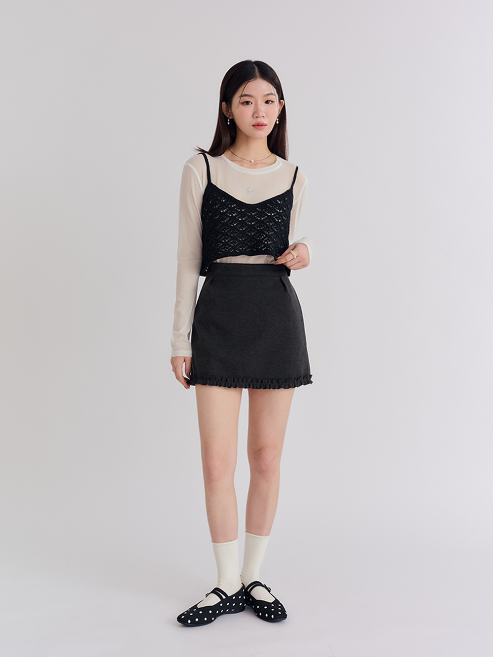 【3D零感雲織鞋】雙帶方頭瑪莉珍鞋 點點黑