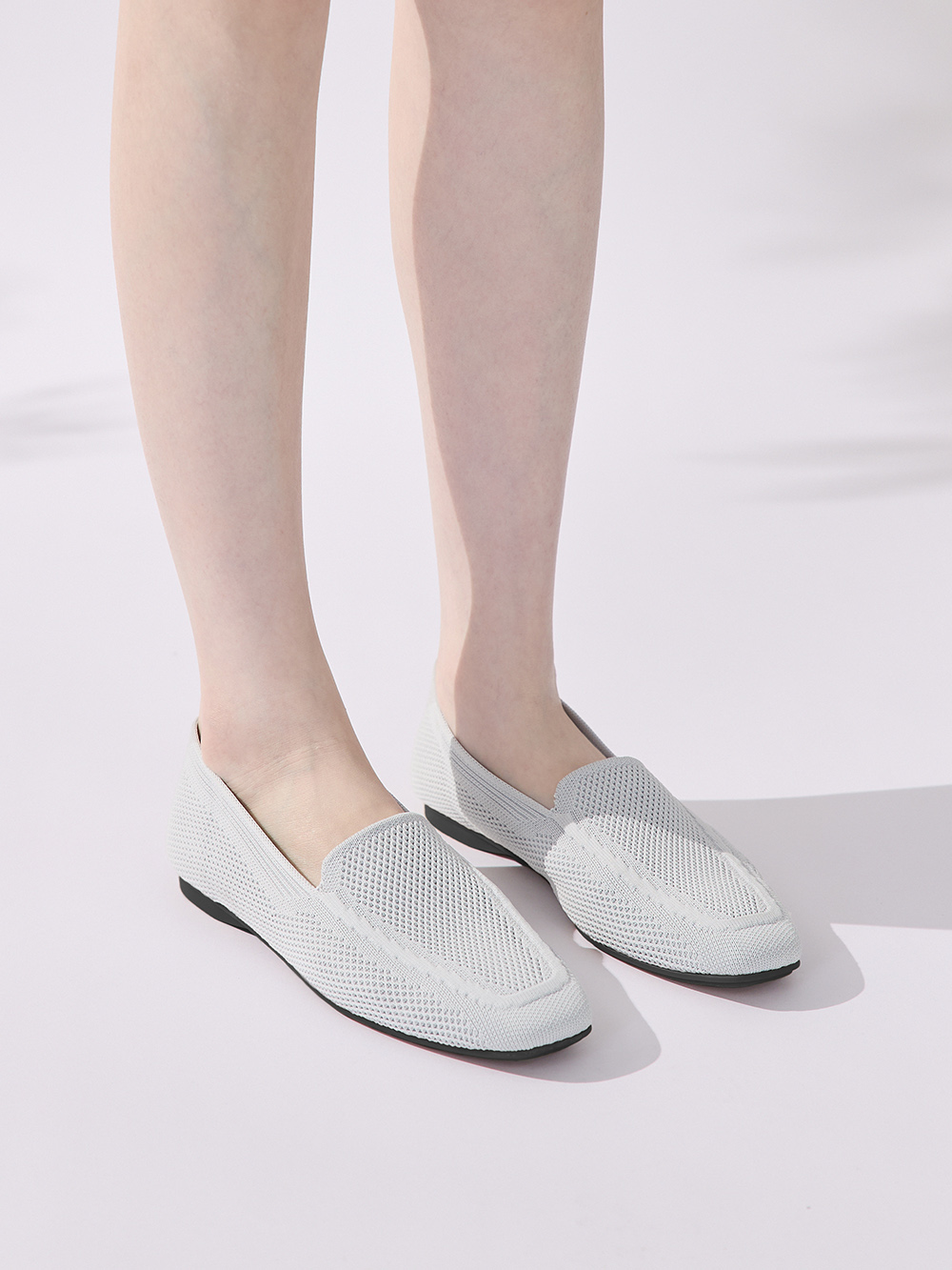 【3D零感雲織鞋】素面方頭樂福鞋 象牙灰