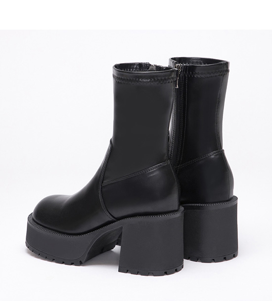 Thick Sole High-Heel Slimming Ankle Boots Black