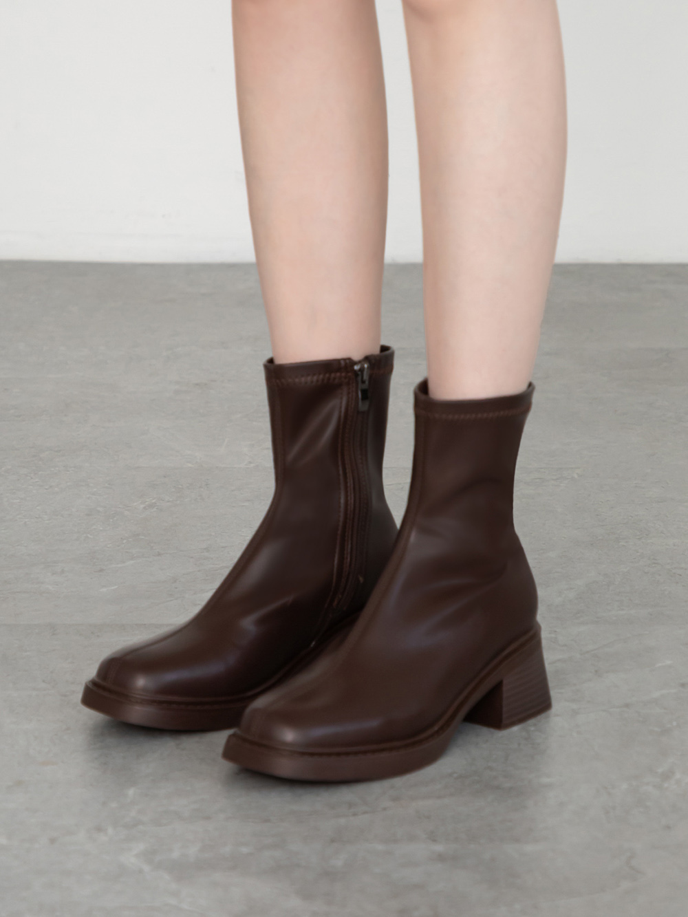 美拍風格方頭木紋跟瘦瘦靴 咖啡