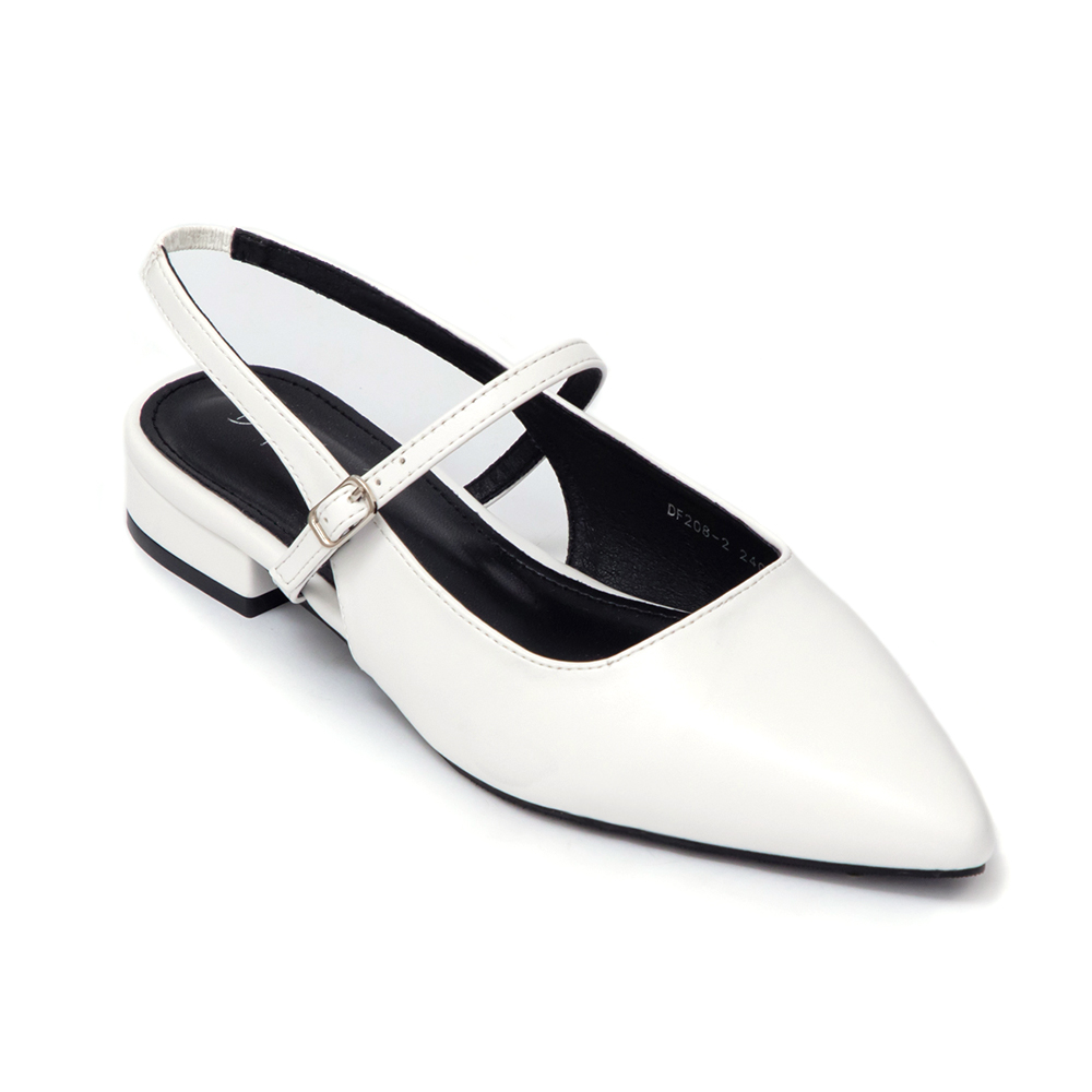 優雅氣場尖頭後空低跟鞋 香草白