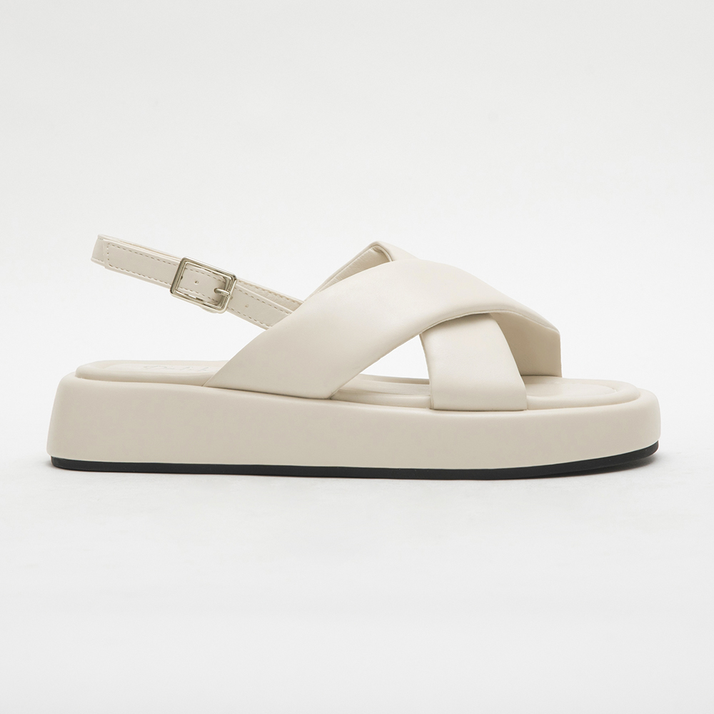 Pastel Wide Band Cross-Straps Soft Sandals Beige