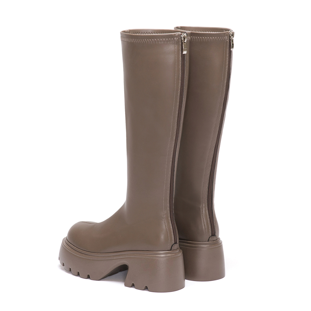 超強魅力．輕量波浪底瘦瘦長靴 復古咖