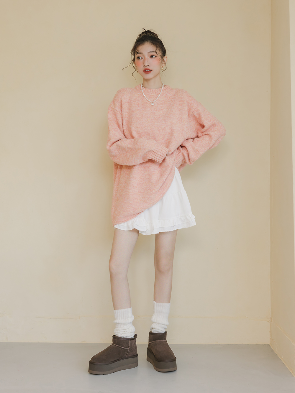 冬戀5cm增高底真皮短筒雪靴 復古咖