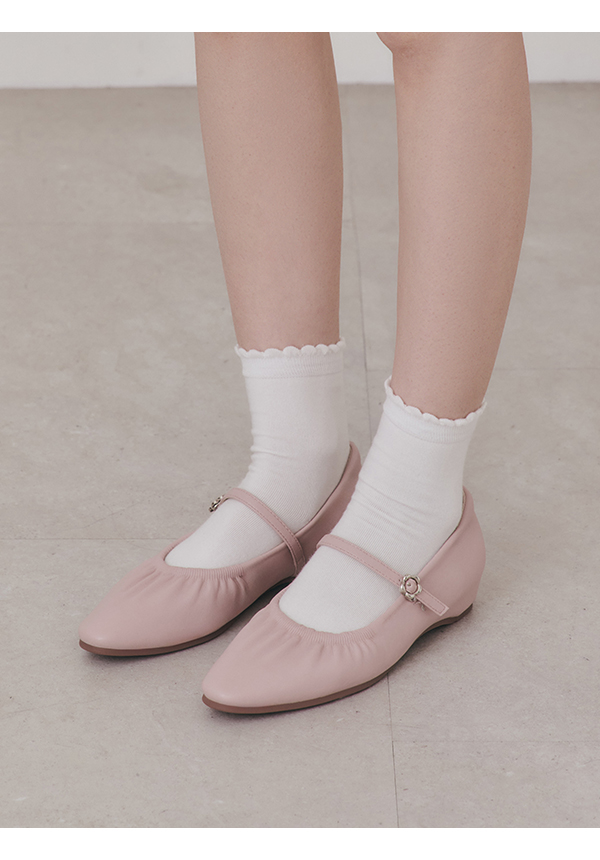 Hidden Wedge Ruched Mary Jane Shoes Pink