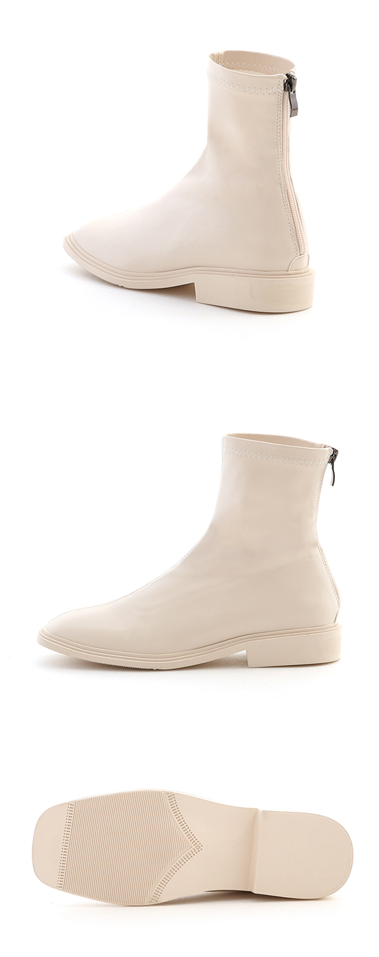 Soft Leather Wide Toe Low Heel Sock Boots French Vanilla White