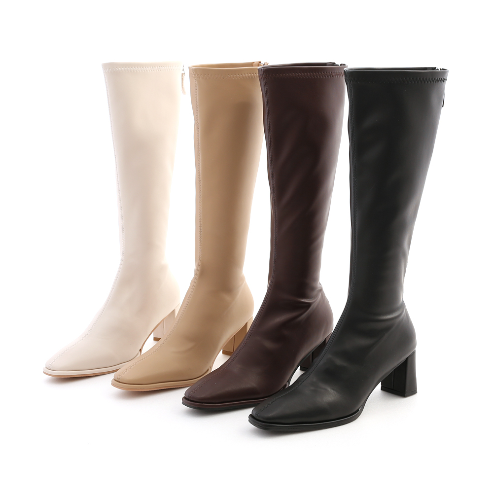 Plain High Heel Under-The-Knee Boots Dark Brown