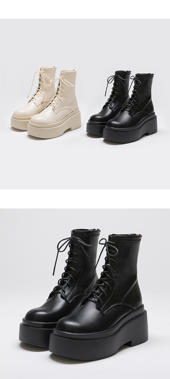 Chunky Sole Lace-up Ankle Boots Black