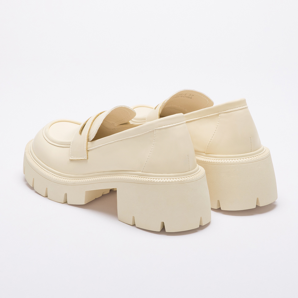Lightweight Thick Sole Mid-Heel Loafers Vanilla