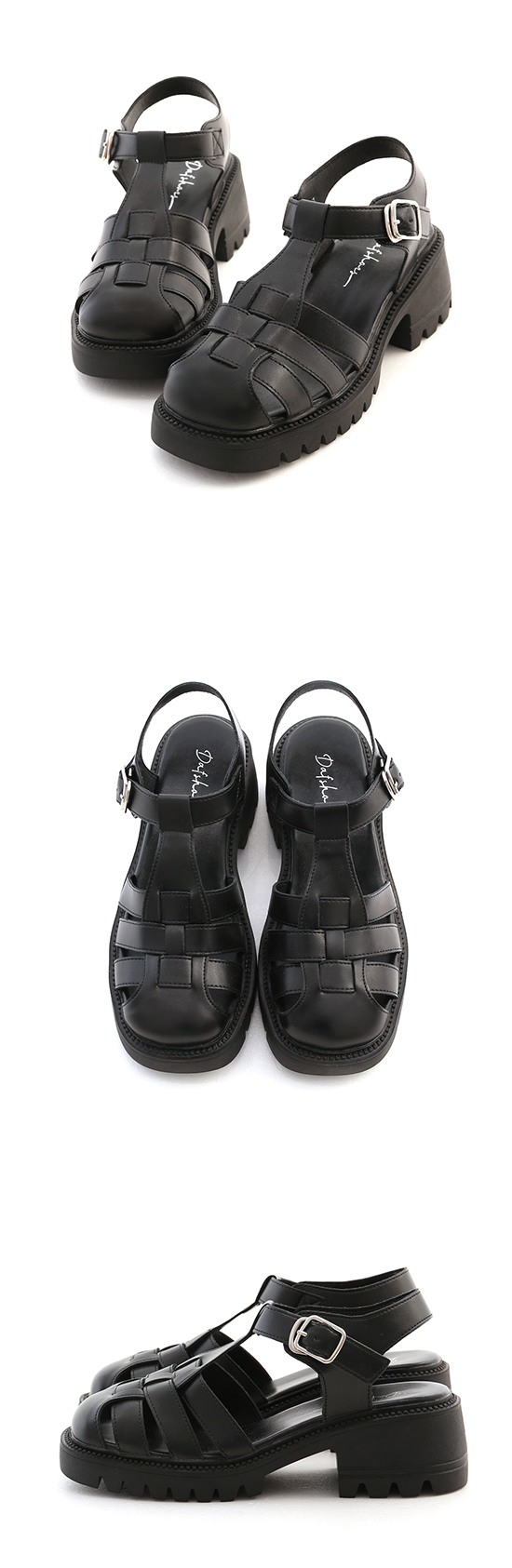 Woven Platform Roman Sandals Black