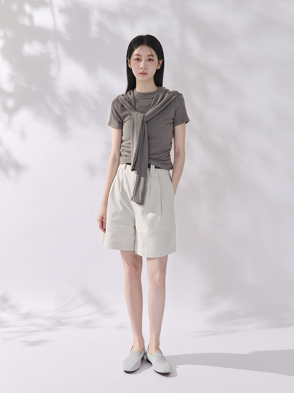 【3D零感雲織鞋】素面方頭樂福鞋 象牙灰