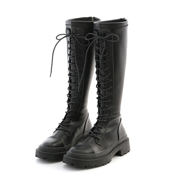 Lace-Up Under-The-Knee Boots Black