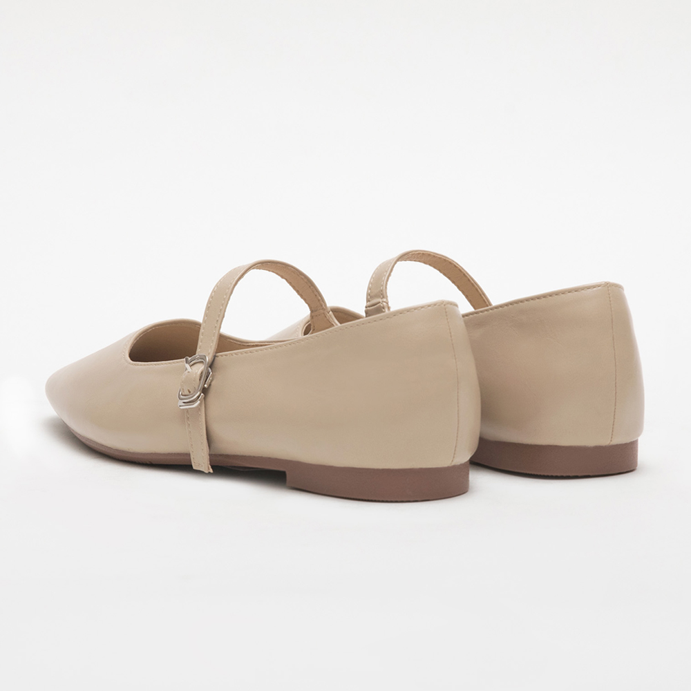 Pointed Toe Flat Strappy Mary Jane Shoes Almond