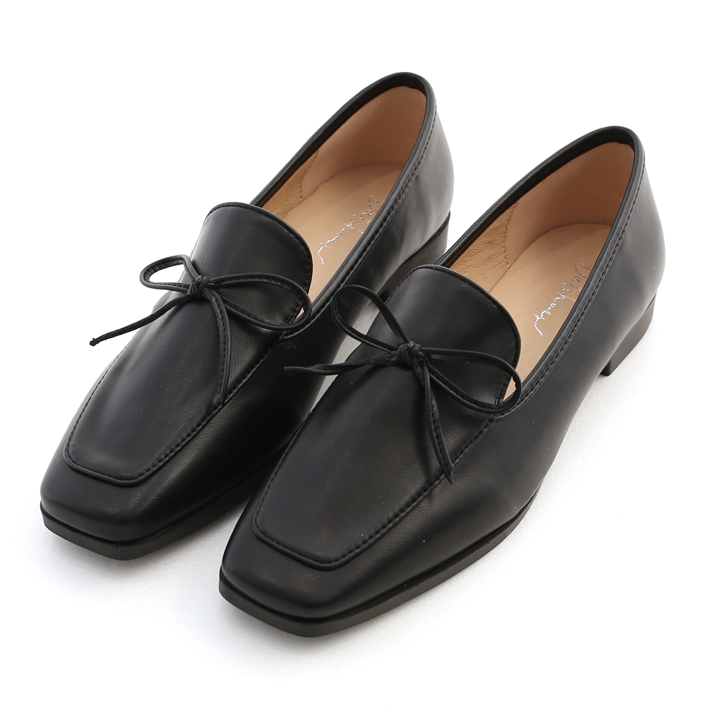 Square Toe Bow Loafers Black