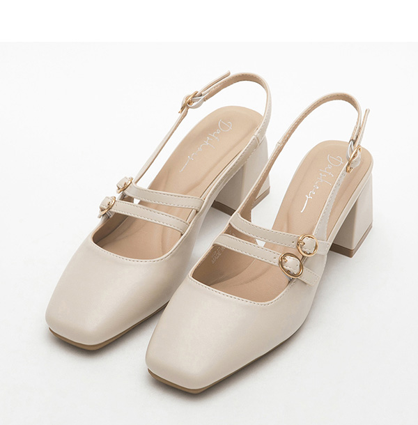 4D Cushion Double-Strap Backless Mary Jane Shoes 米