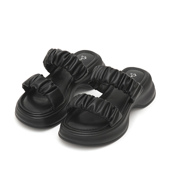 Comfy Ruched Details Lightweight Sandals Black