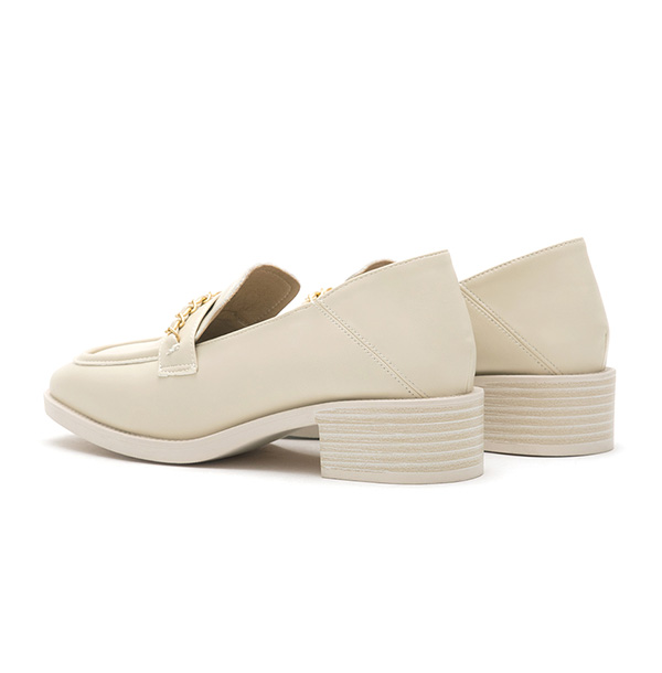 Metal Chain Square-Toe Loafers French Vanilla White