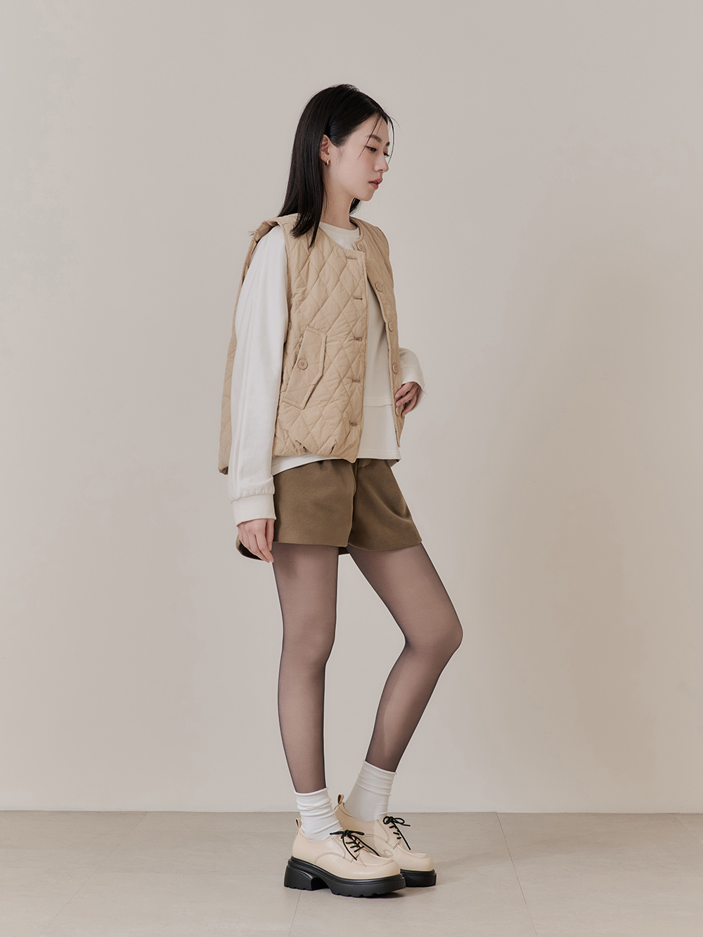 老錢假期輕量底綁帶德比鞋 米白