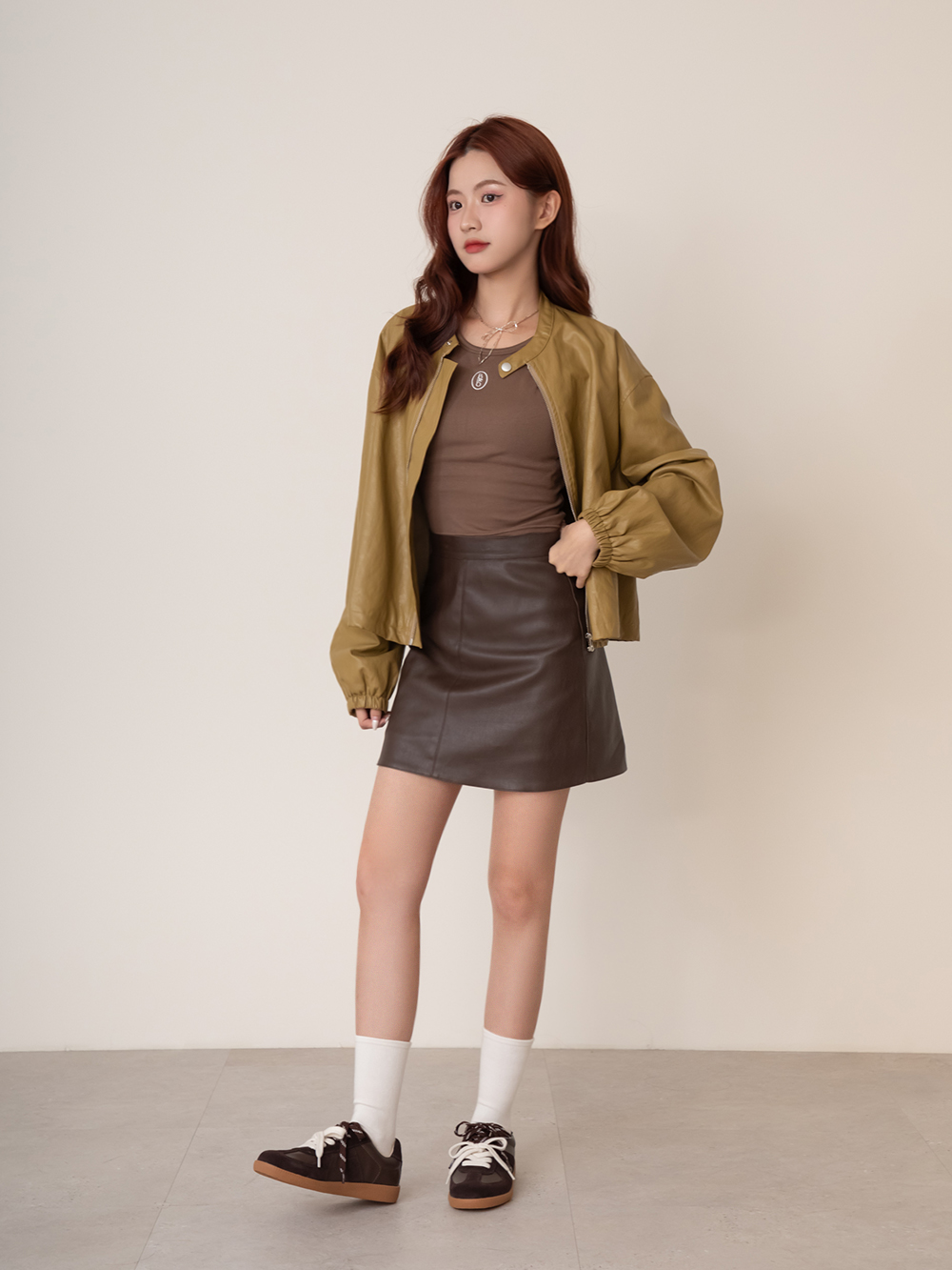 復古色調雙色鞋帶真皮德訓鞋 咖啡色