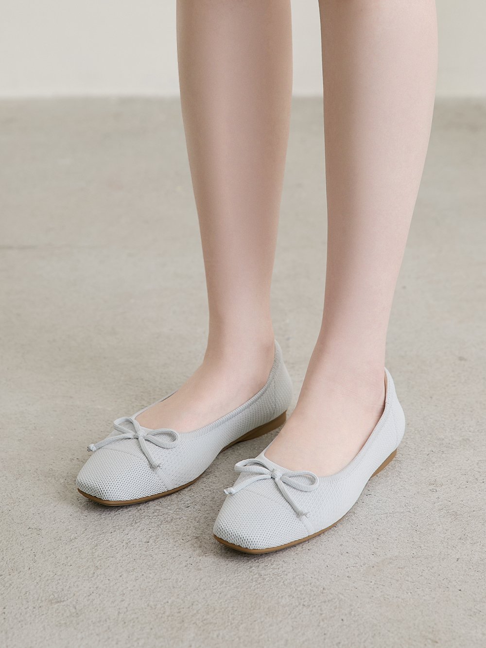 【3D零感雲織鞋】蝴蝶結方頭芭蕾鞋 象牙灰