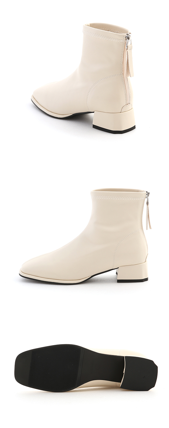 Square Toe Low Heel Sock Boots French Vanilla White