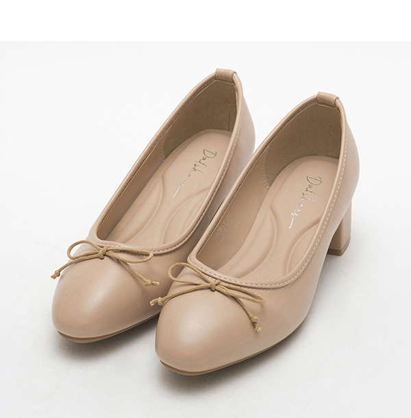 4D Cushioned Mid-Heel Ballets Shoes 粉杏