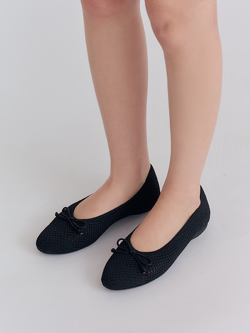 【3D零感雲織鞋】蝴蝶結圓頭芭蕾娃娃鞋 午夜黑