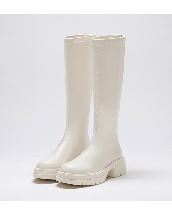 Plain Thick Sole Tall Boots Vanilla