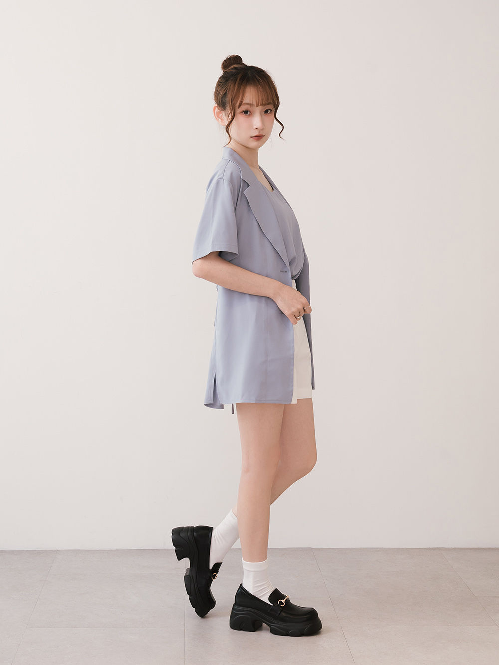 潮流少女馬銜釦輕量鋸齒增高底樂福鞋 黑