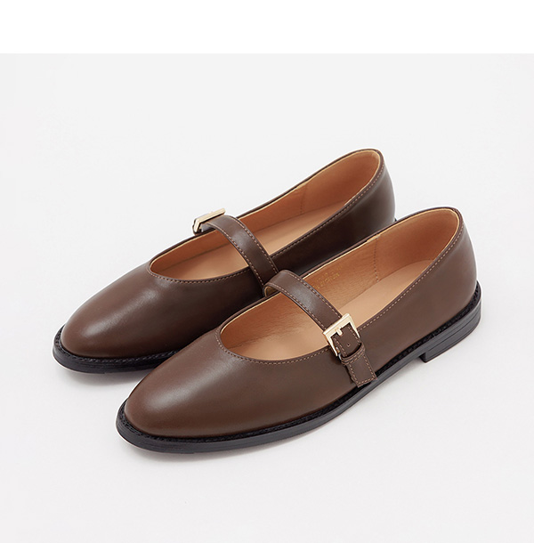 Microfiber Pointed Toe Flat Mary Jane Shoes Dark Brown