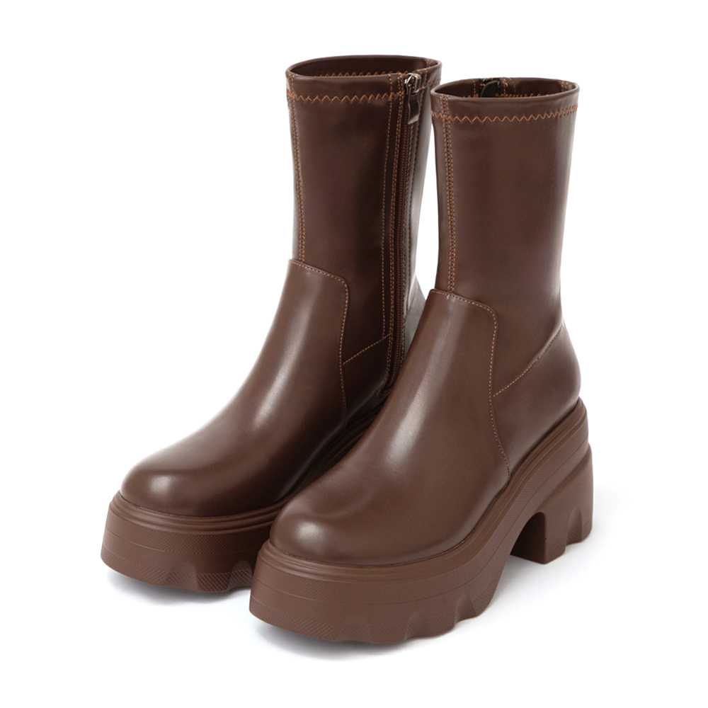 演唱會必備9.5cm輕量厚底瘦瘦短靴 咖啡色