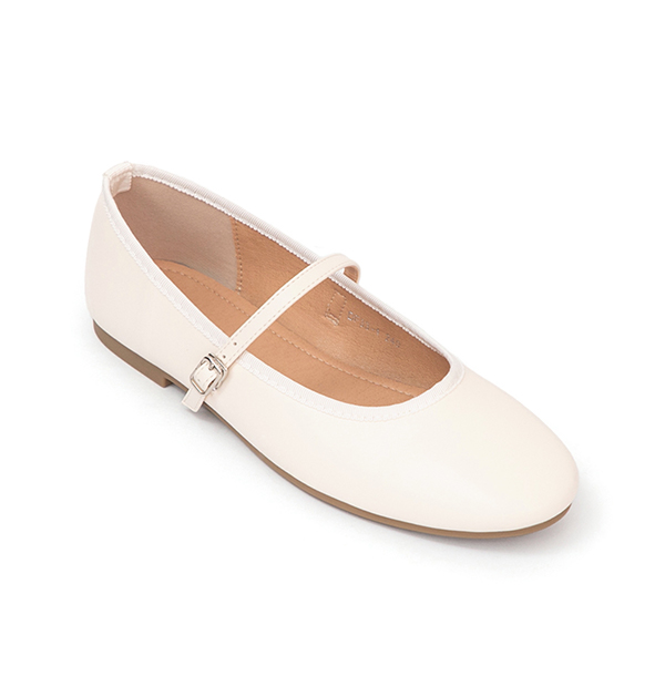 奧黛麗小圓頭平底瑪莉珍鞋 米白色