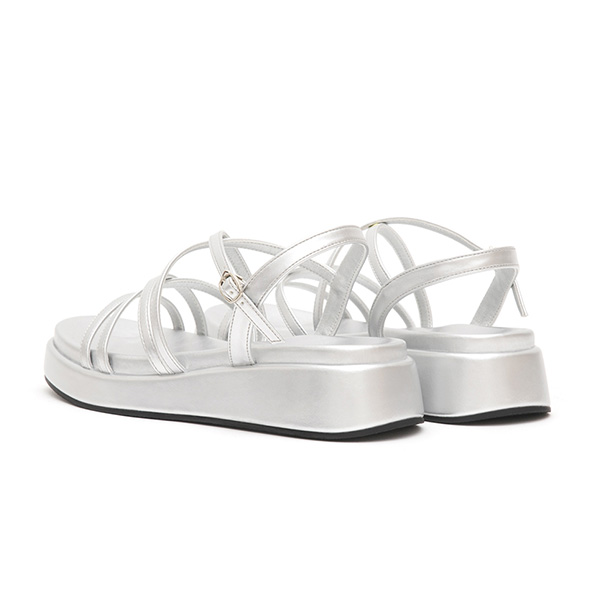 Cross-Strap Thick Sole Sandals Silver