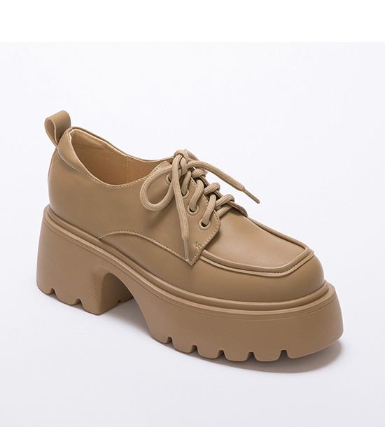 Lightweight Chunky Sole Lace-up Derby Shoes Beige