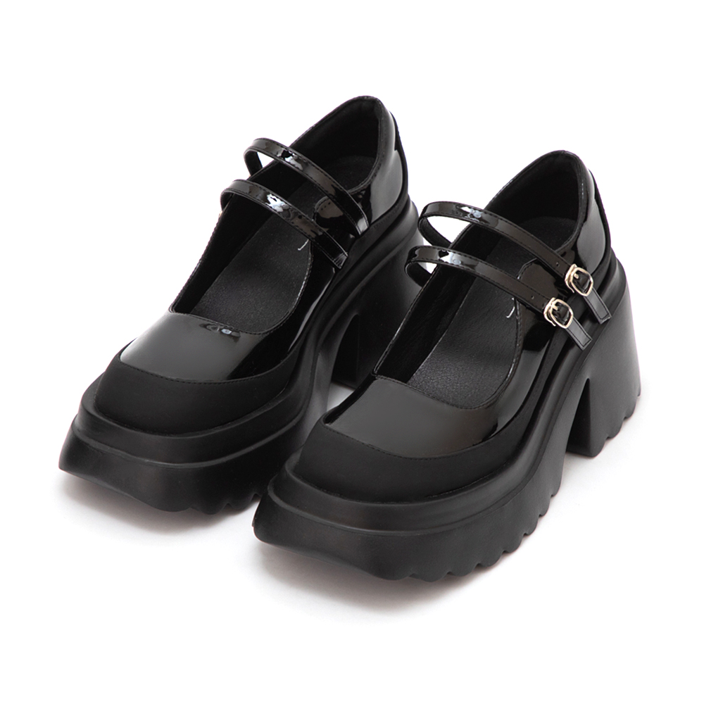 甜酷爆擊雙帶厚底瑪莉珍鞋 黑色