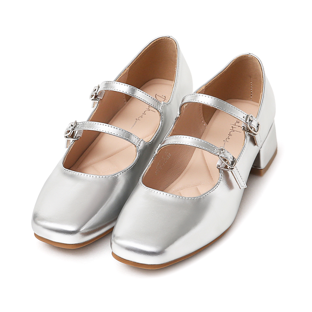 珍妮旋風．4D氣墊雙帶低跟瑪莉珍鞋 百搭銀