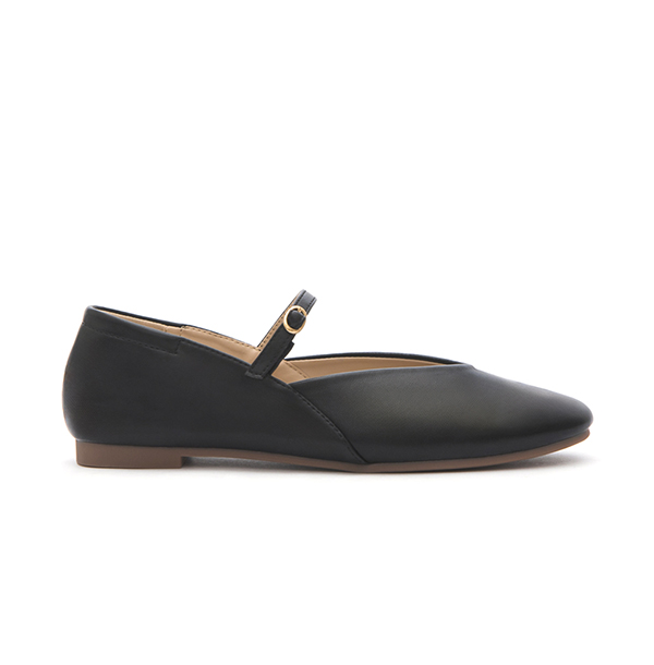 V-Cut Flat Mary Jane Shoes Black