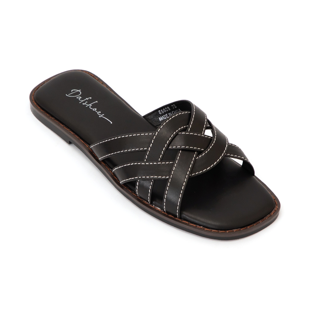 漫步海島編織設計平底拖鞋 黑