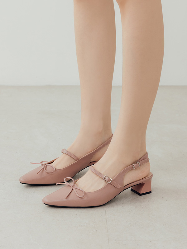 Bow Tie Pointed Toe Slingback Heels 粉