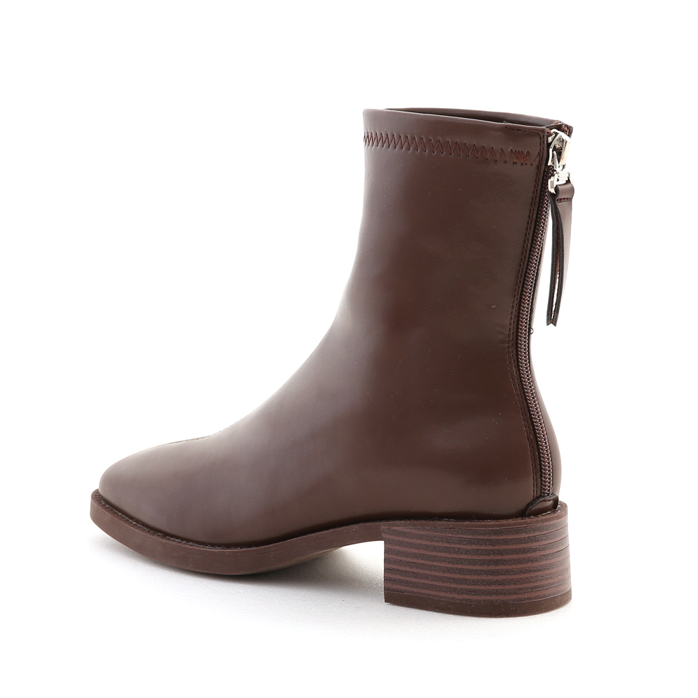 百搭時尚．中車線方頭木紋跟襪靴 復古咖