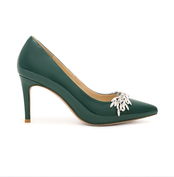 Glamour Gem-Embellished Patent Leather 8cm Heels Green