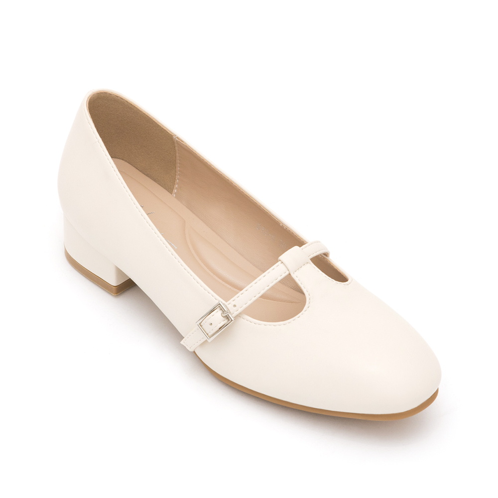 Round-Toe T-Strap Mary Jane Shoes Vanilla