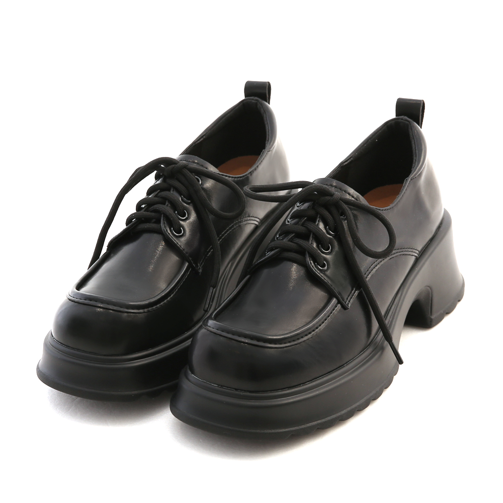Lightweight Thick Sole Lace-Up Derby Shoes Black