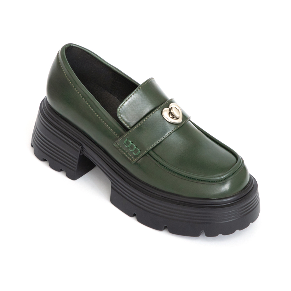 Love愛心釦飾厚底樂福鞋 綠色