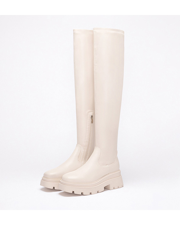 Over-The-Knee Fitting Tall Boots Vanilla