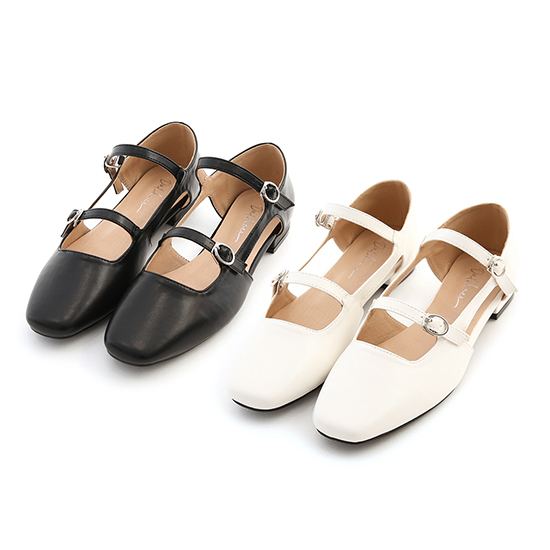 Double Straps Mary Janes White