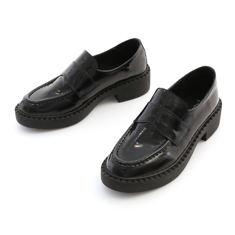 Faux Patent Leather Loafers Black